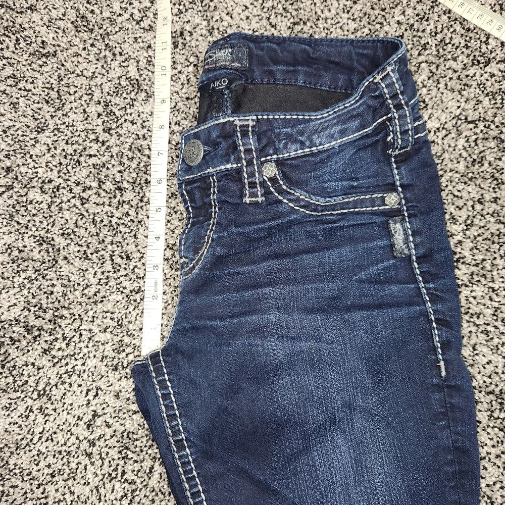 Silver Aiko Mid Rise Super Skinny Jeans, Stretch Darkwash Women's W27/L31 Bling